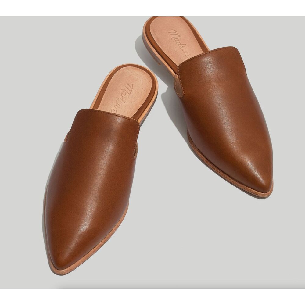 MADEWELL The Gemma Mule Leather Tan English Saddle Pointed Flats Womens 6.5 US